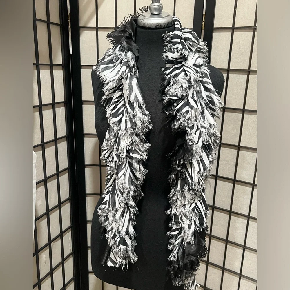 Chic Zebra Patterned BOA Scarf WITH fringe EDGES, APPROXIMATELY 57”
